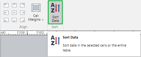 Sort Data Button in the Sort Panel on the Table Ribbon Tab Sort Data Button in the Sort Panel on the Table Ribbon Tab
